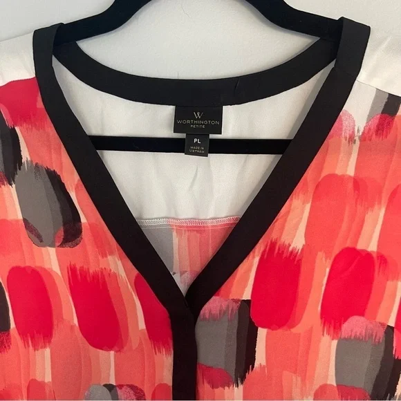 Worthington Sleeveless Multicolor V-Neck Blouse Top Petite Large Career Causal - Picture 4 of 9